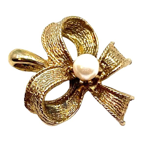 Vintage Gold tone bow with Pearl pendant - Picture 5 of 8